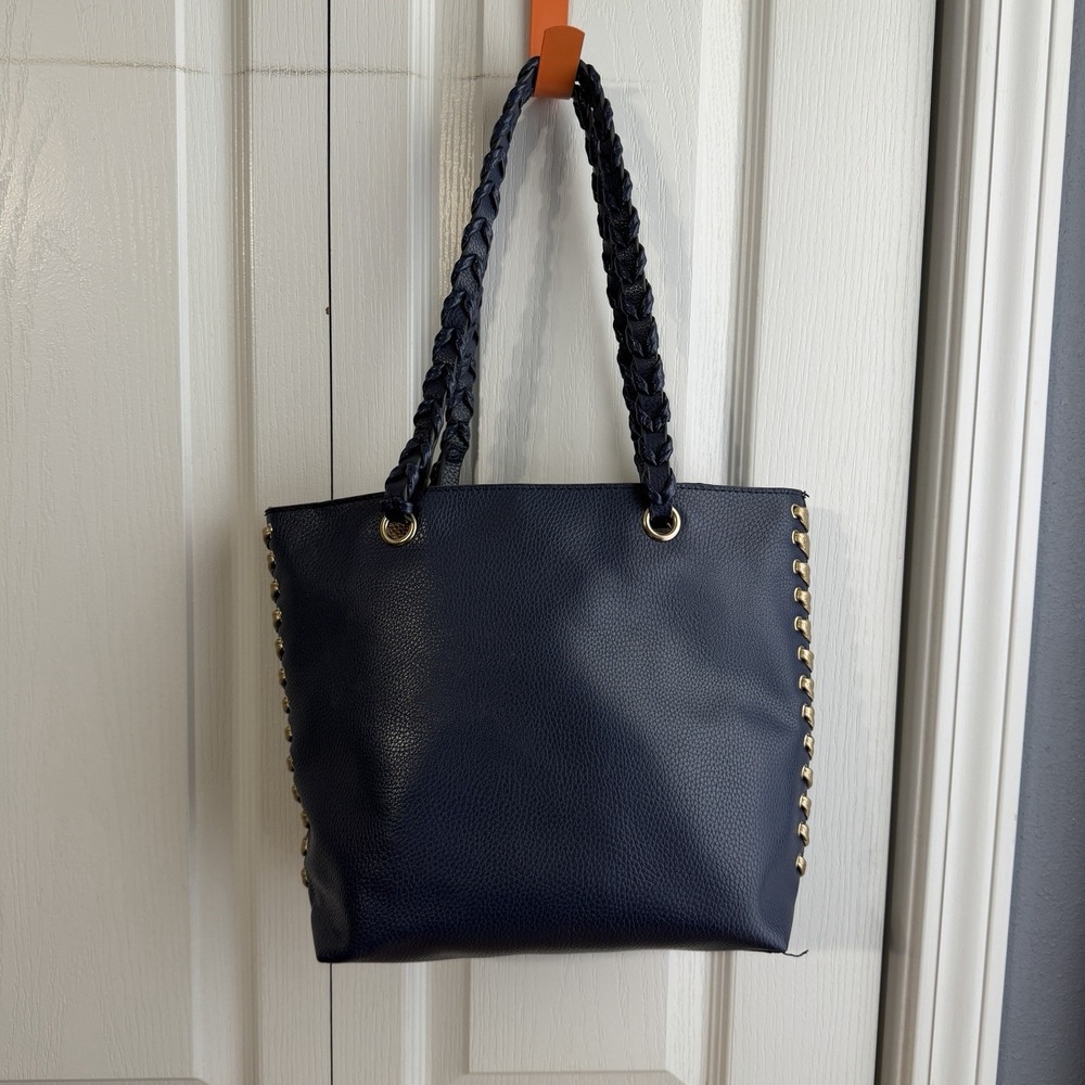Imoshion Navy Blue Gold Reversible Double Handle Faux Leather Shoulder Bag